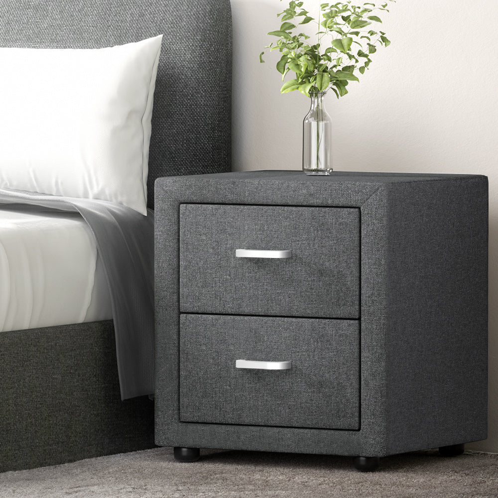 Milan 2 Drawers Charcoal Premium Fabric Bedside table