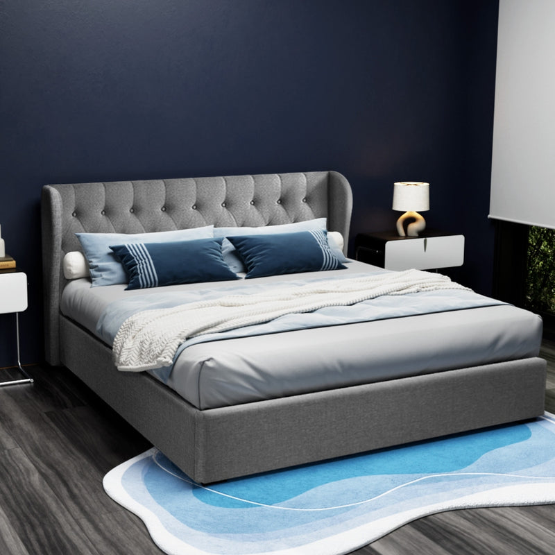 Milan Premium Grey Fabric Gas Lift Bed Frame - King Size