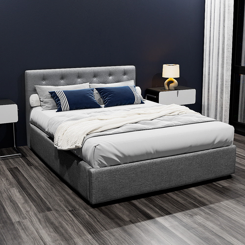 Milano Premium faux linen fabric Grey Gas Lift Bed Frame - Double Size