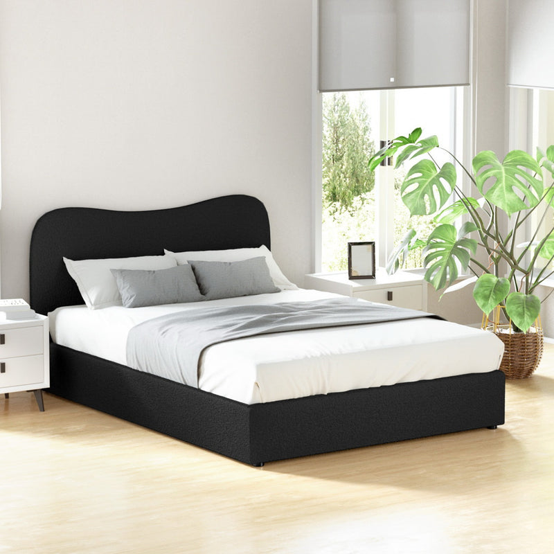 Milan Premium Boucle Black Fabric Bed Frame - Double Size