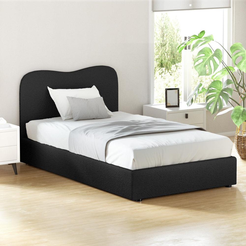 Milan Premium Boucle Black Fabric Bed Frame - King Single Size