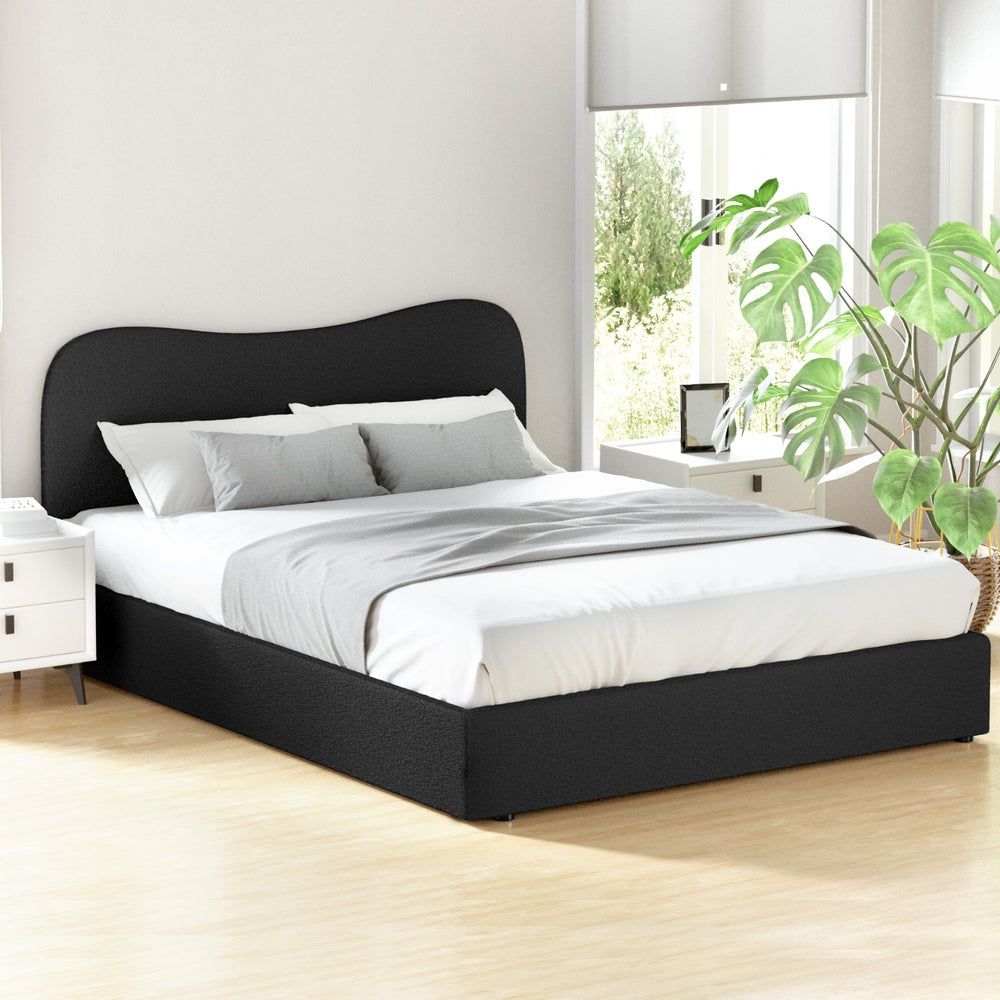 Milan Premium Boucle Black Fabric Bed Frame - Queen Size
