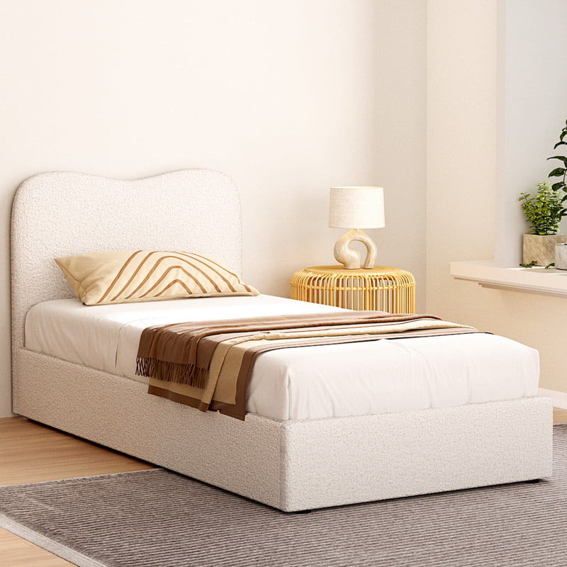 Milan Premium Boucle White Fabric Bed Frame - Single Size