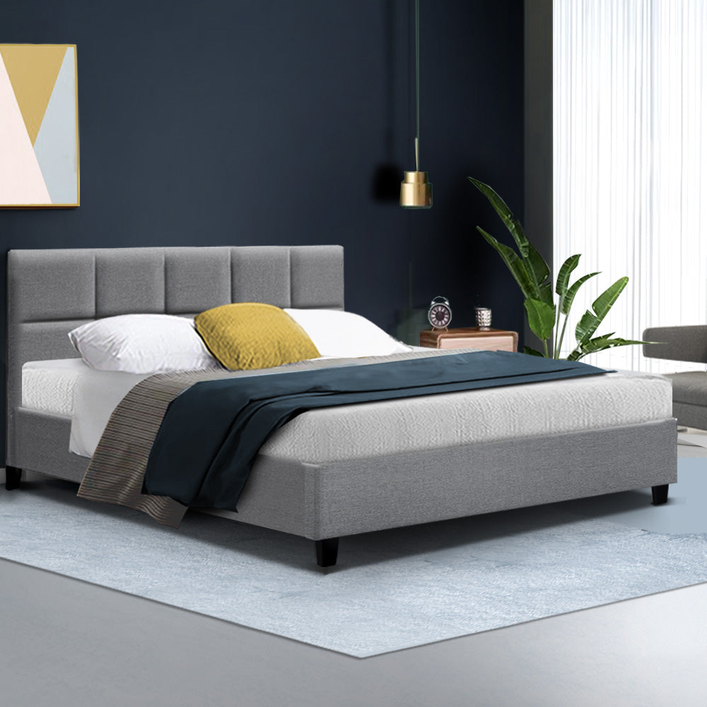 Milano Premium Faux linen Fabric Grey Colour Bed Frame - Queen Size