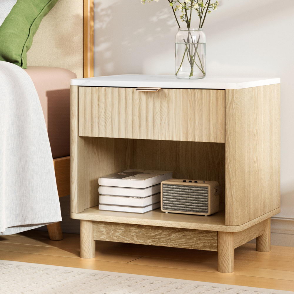 Milan 1 Drawer with Shelves Bedside Table