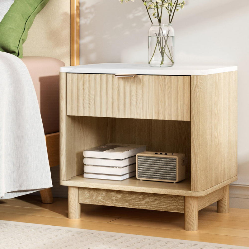 Milan 1 Drawer with Shelves Bedside Table