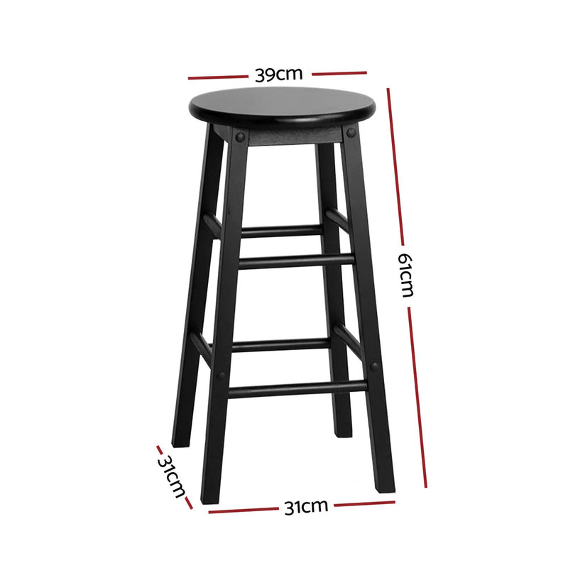 Diva Set of 2 Beech Wood Backless Bar Stool - Black
