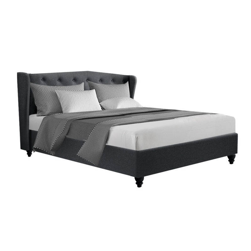 Milano Premium Fabric Pier Bed Frame Charcoal - Queen Size
