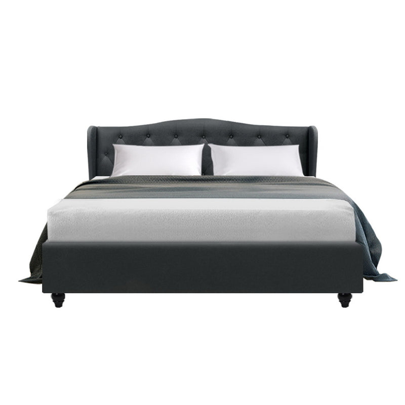 Milano Premium Fabric Pier Bed Frame Charcoal - Queen Size