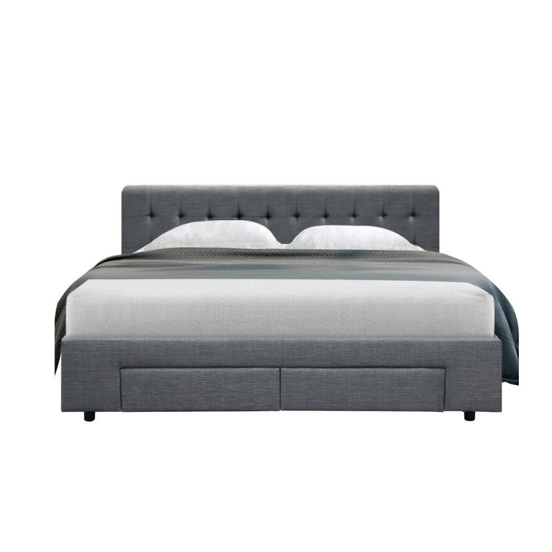 Milano Premium Fabric Bed Frame with Storage Drawers Grey - Queen Size