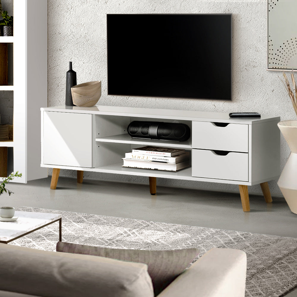 Diva TV Cabinet Entertainment Unit Stand Wooden Scandinavian White