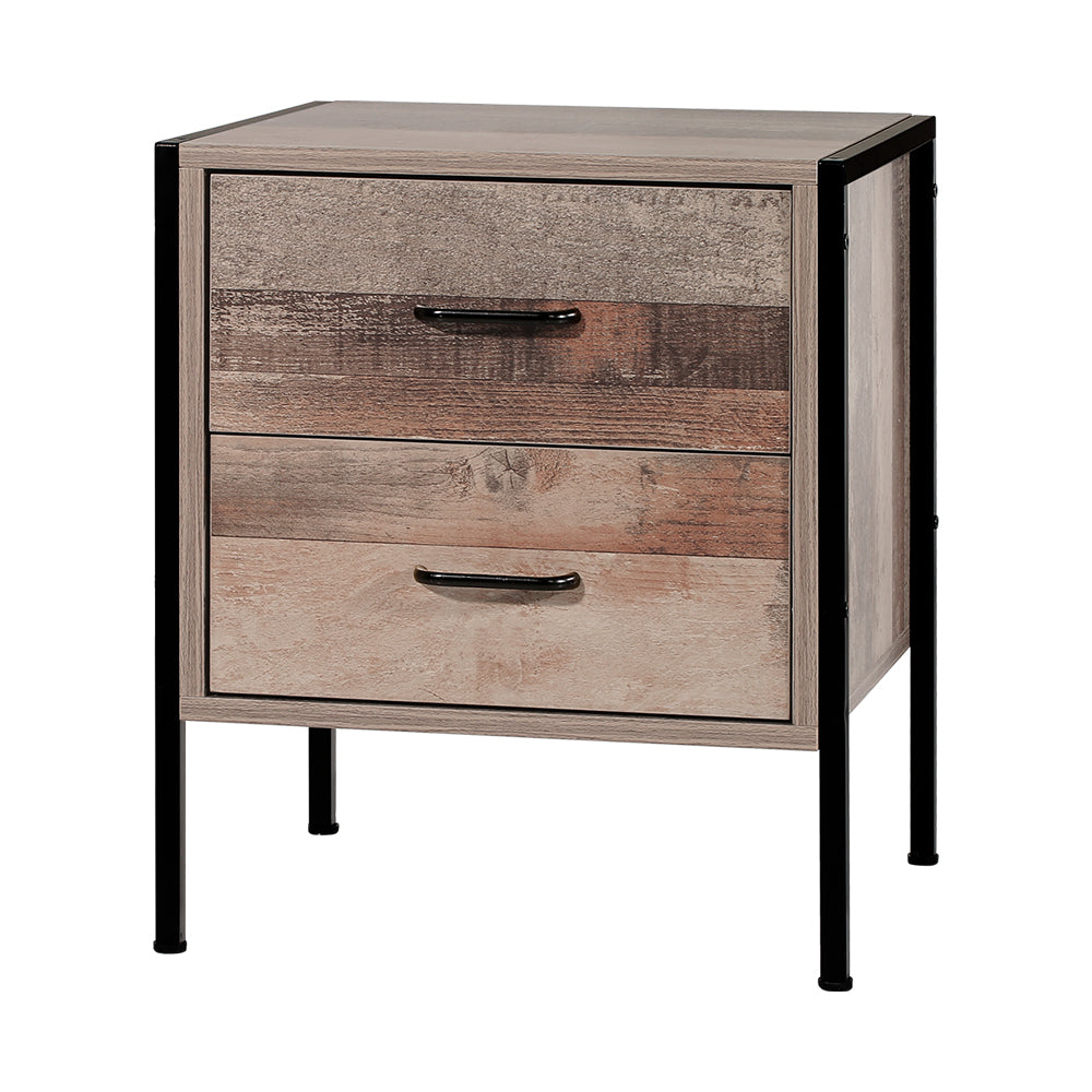 Milano Bedside Table Drawers Nightstand Metal Oak by Sleep House VIC