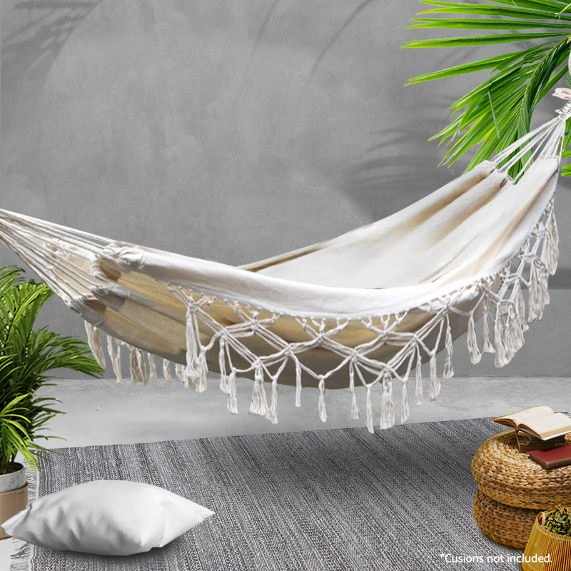 Outdoor Hanging Tassel Hammock Swing Bed Cream by Sleep House Croydon