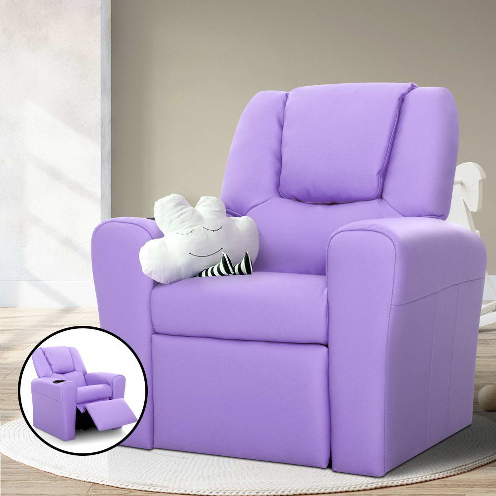 Kids Recliner Chair Purple PU Leather Sofa Lounge at Sleep House VIC