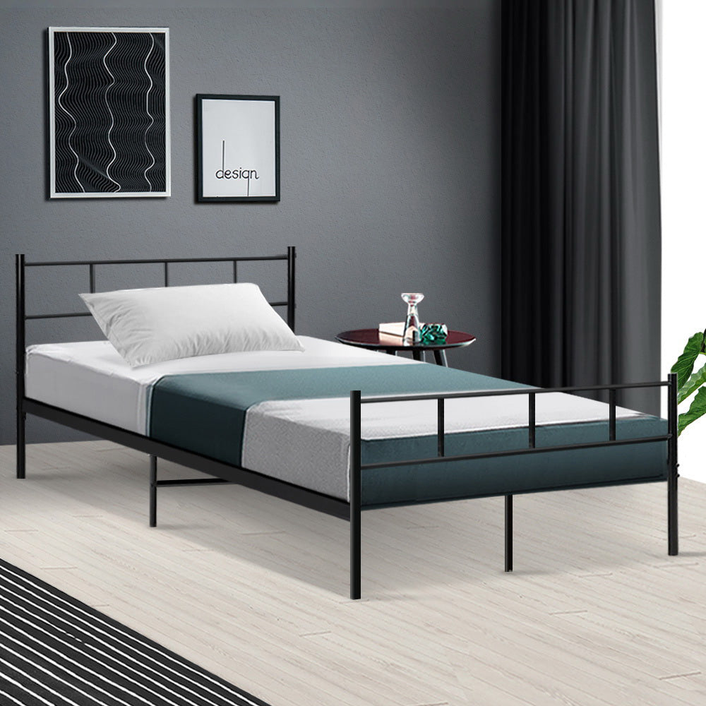 Milano Metal Bed Frame Mattress Base Black - King Single Size 