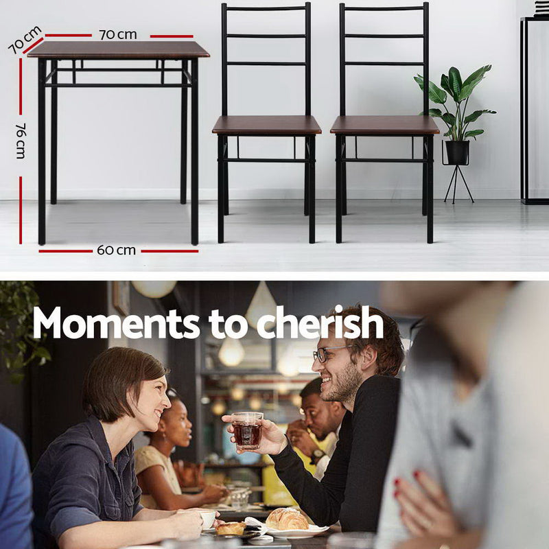 Diva Stylish Metal Table and Chairs - Walnut & Black