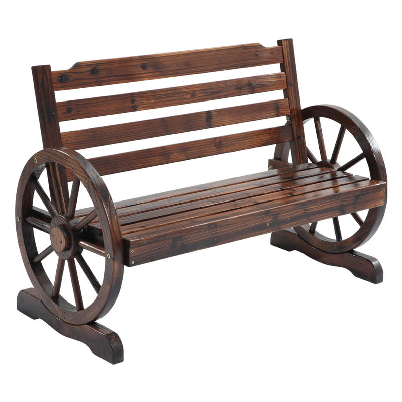 Outdoor Wooden Wagon Wheel Bench - Brown