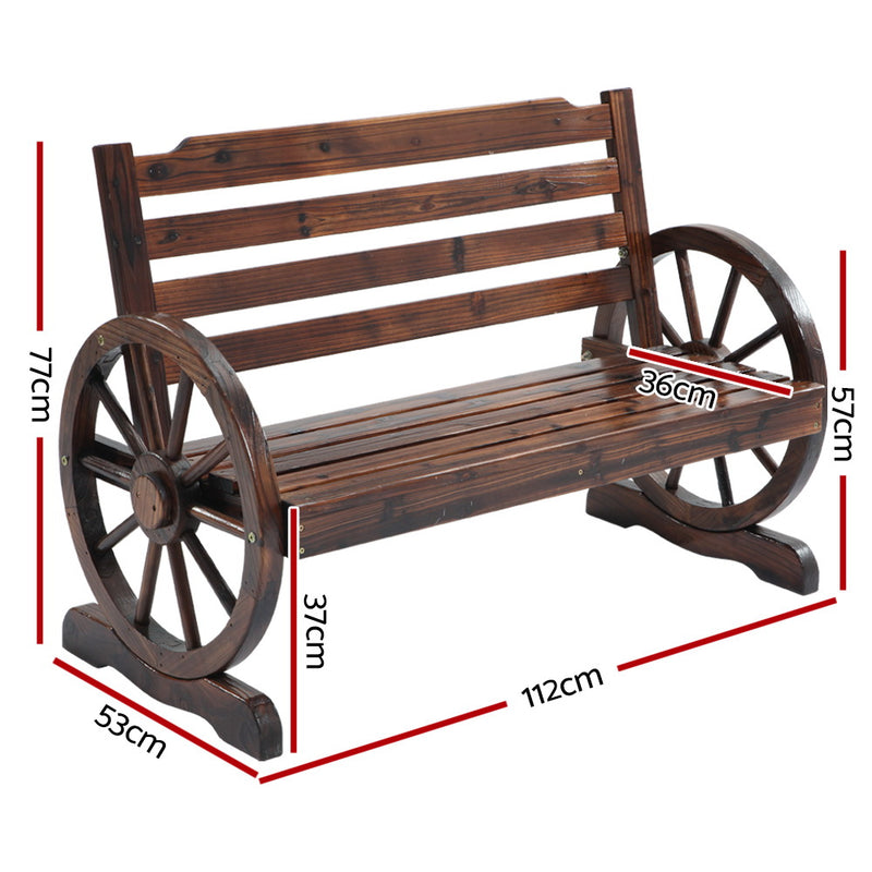 Outdoor Wooden Wagon Wheel Bench - Brown