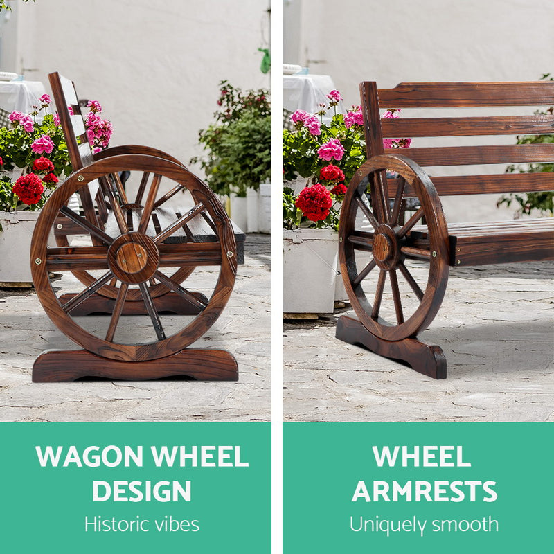 Outdoor Wooden Wagon Wheel Bench by Sleep House Box Hill VIC