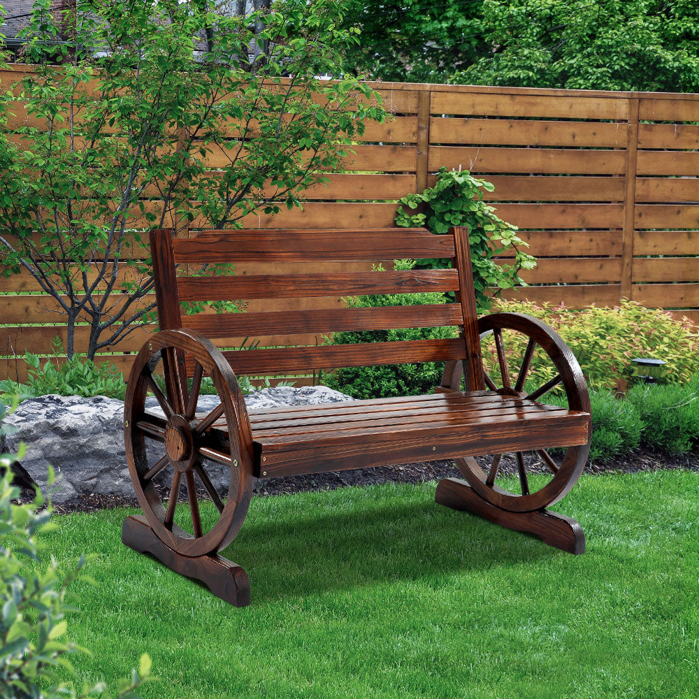 Outdoor Wooden Wagon Wheel Bench by Sleep House Box Hill VIC