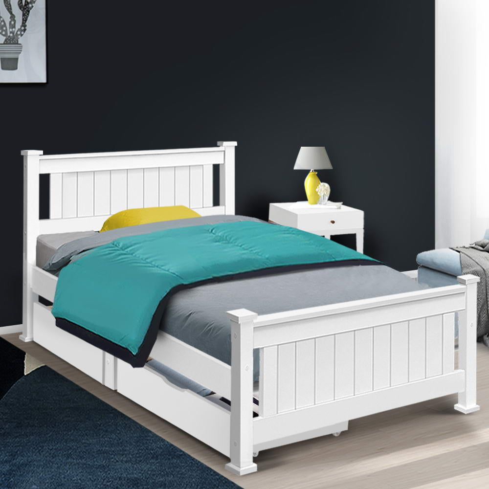 Milano Premium Wooden Bed Frame Timber Single Size RIO Kids Storage Drawers