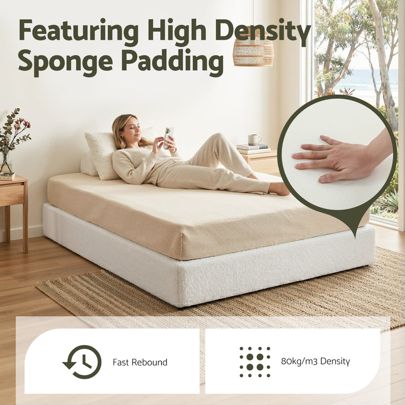 Milano Compression Vacuum High Density Sponge Boucle Bed Frame - Queen Size
