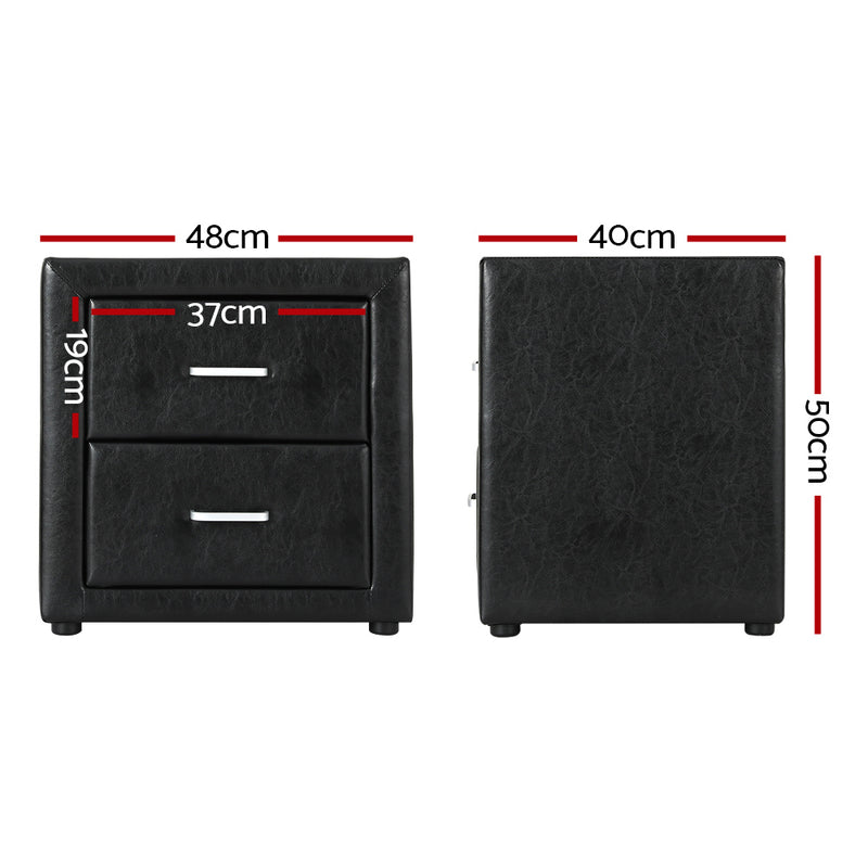 Milano Premium PVC Leather 2 Drawers Bedside Table