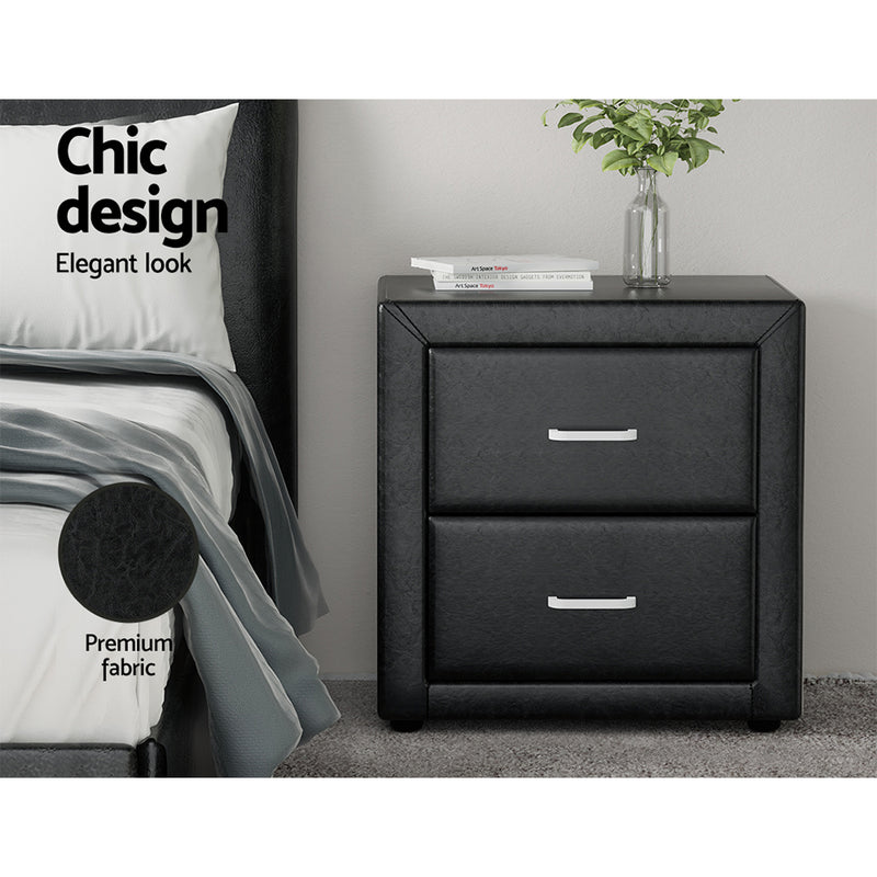Milano Premium PVC Leather 2 Drawers Bedside Table