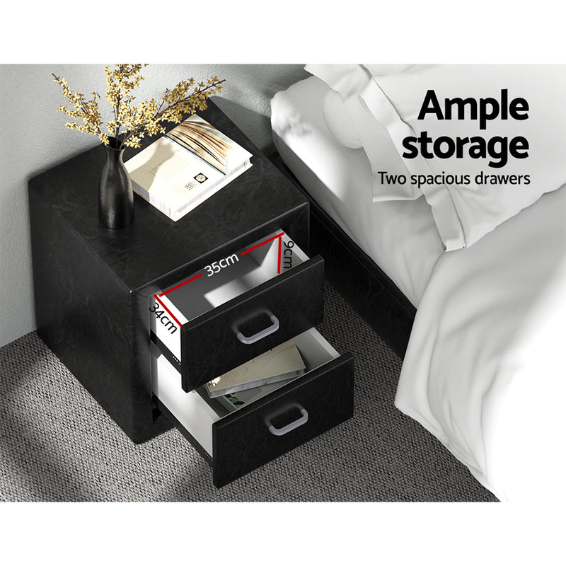 Milano Premium PVC Leather 2 Drawers Bedside Table