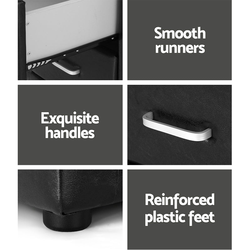 Milano Premium PVC Leather 2 Drawers Bedside Table