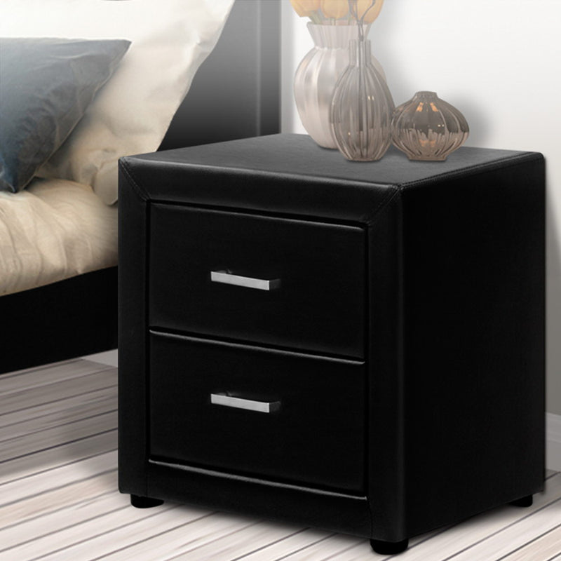 Milano Premium PVC Leather 2 Drawers Bedside Table