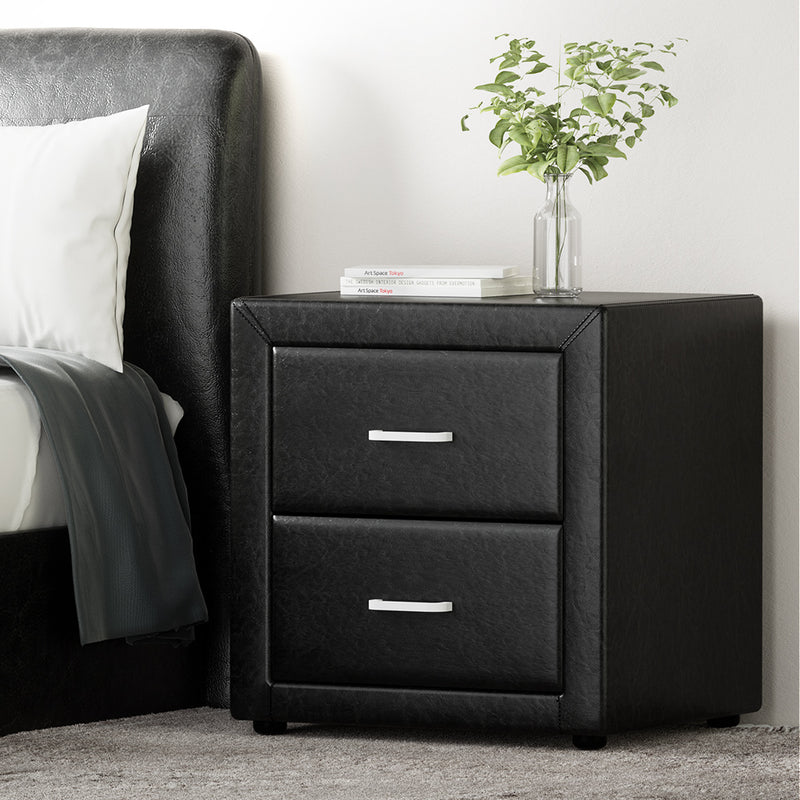 Milano Premium PVC Leather 2 Drawers Bedside Table