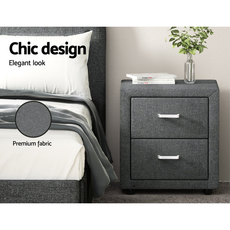 Milan 2 Drawers Charcoal Premium Fabric Bedside table