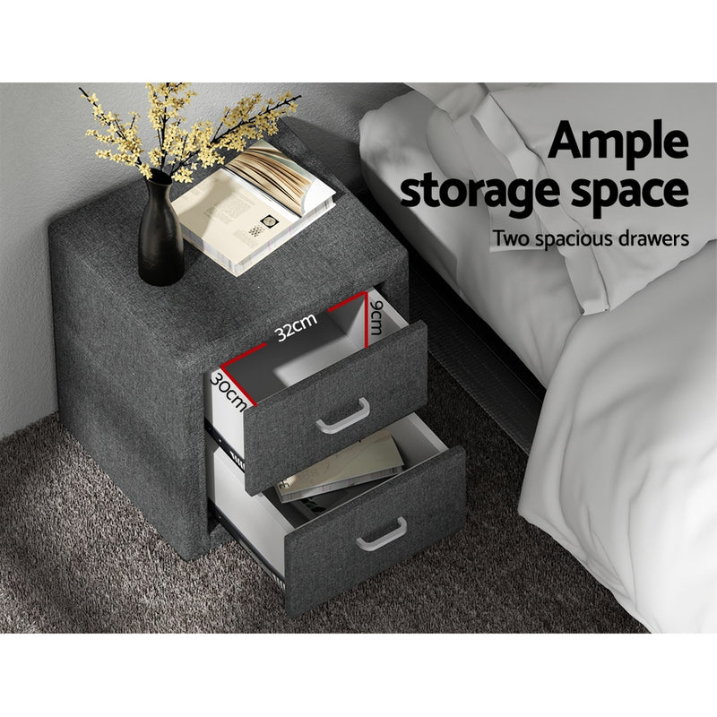 Milan 2 Drawers Charcoal Premium Fabric Bedside table