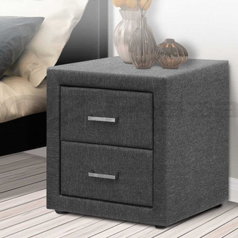 Milan 2 Drawers Charcoal Premium Fabric Bedside table