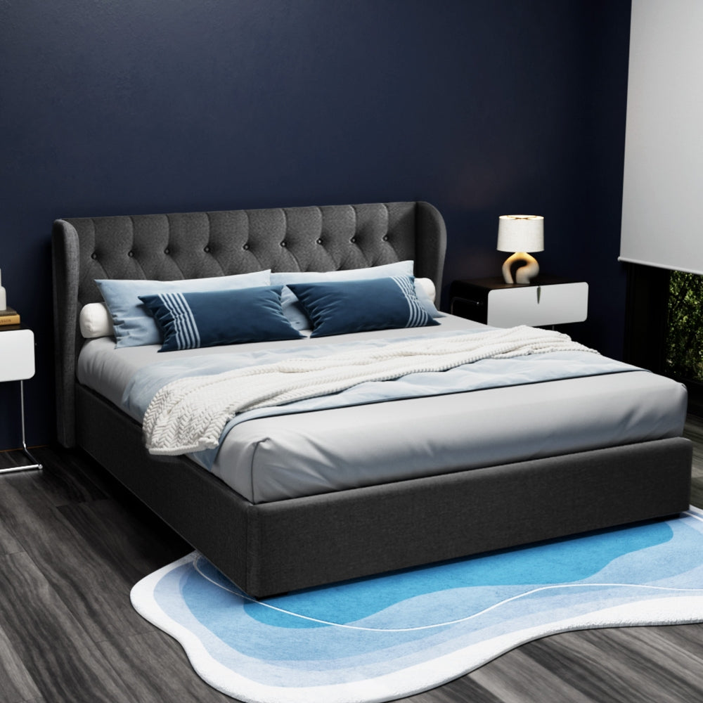 Milan Premium Charcoal Fabric Gas Lift Bed Frame - King Size