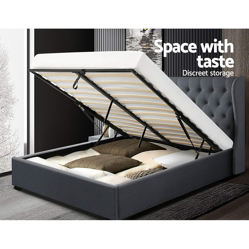 Milan Premium Charcoal Fabric Gas Lift Bed Frame - King Size