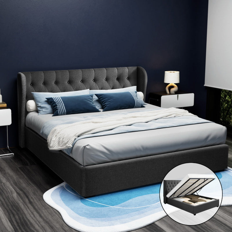 Milan Premium Charcoal Fabric Gas Lift Bed Frame - King Size