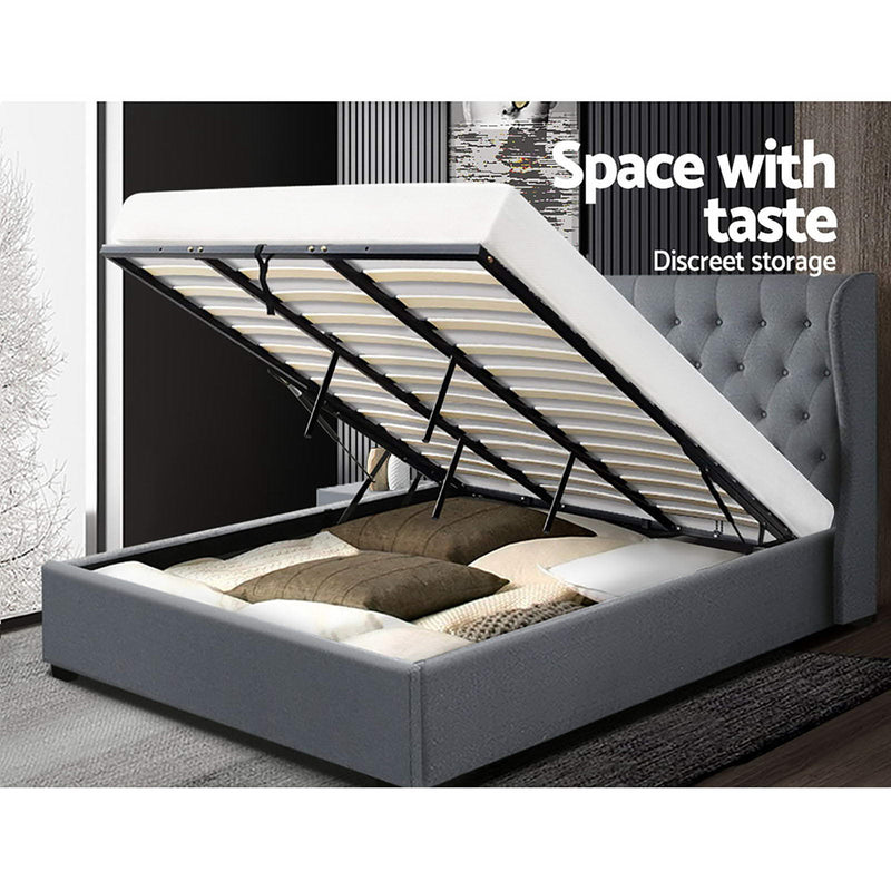 Milan Premium Grey Fabric Gas Lift Bed Frame - King Size