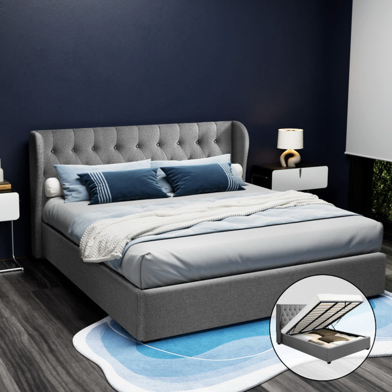 Milan Premium Grey Fabric Gas Lift Bed Frame - King Size