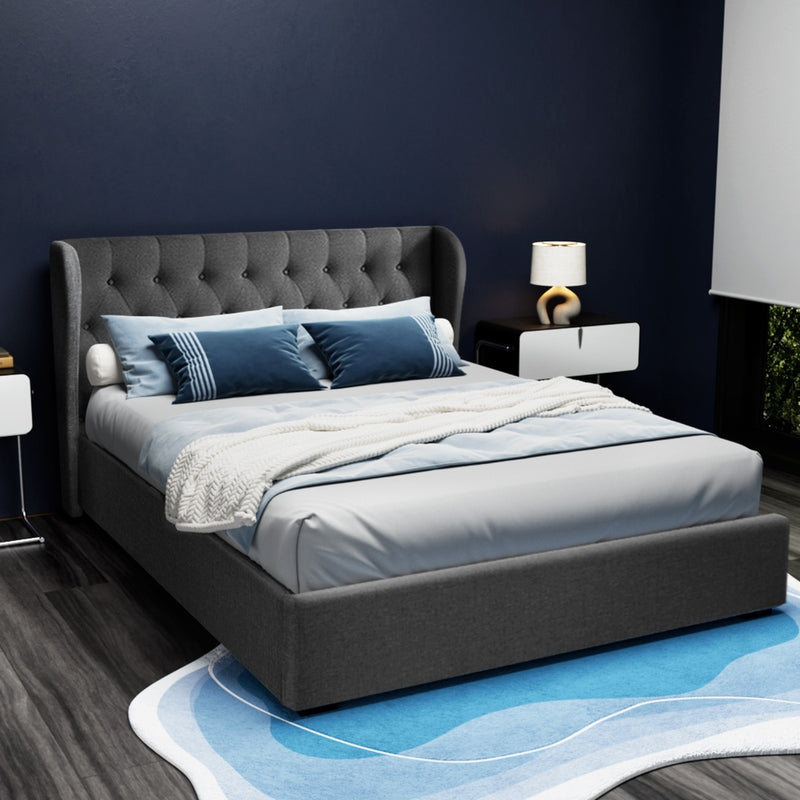Milan Premium Charcoal Fabric Gas Lift Bed Frame - Queen Size