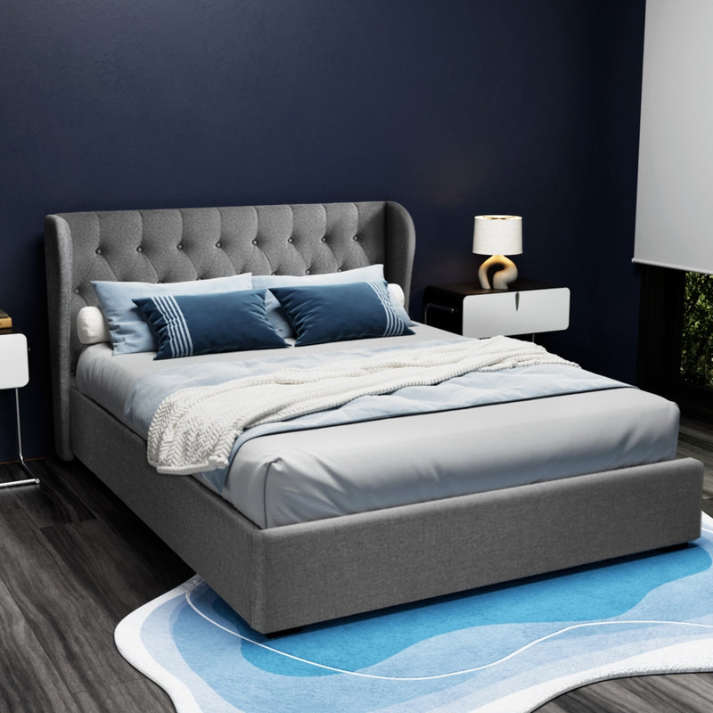 Milan Premium Grey Fabric Gas Lift Bed Frame - Queen Size