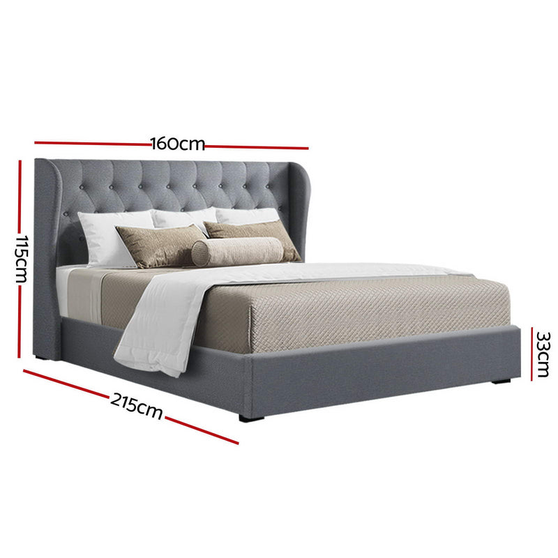 Milan Premium Grey Fabric Gas Lift Bed Frame - Queen Size
