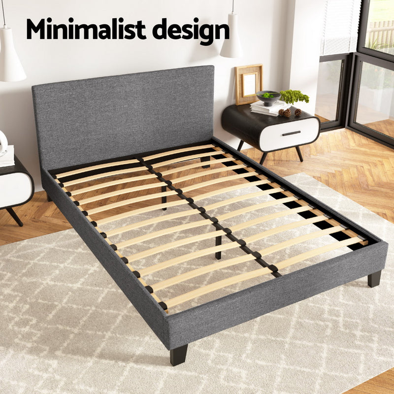 Milan Premium Linen Fabric Grey Bed Frame - Double Size