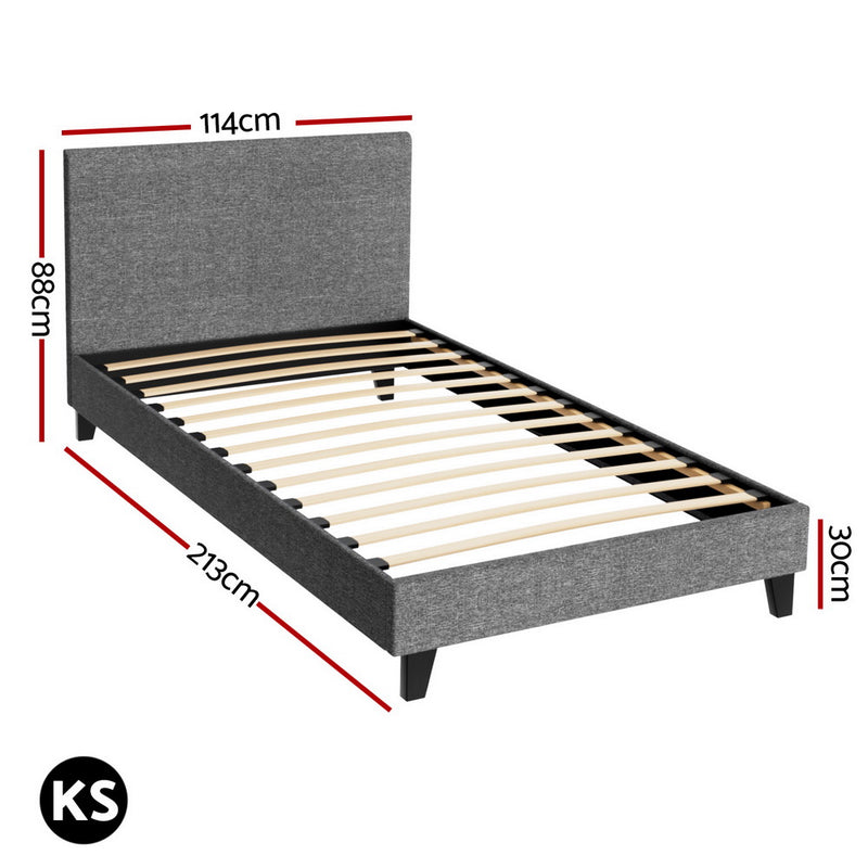 Milan Premium Linen Fabric Grey Bed Frame - King Single Size