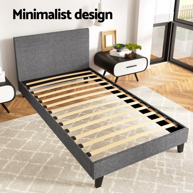 Milan Premium Linen Fabric Grey Bed Frame - King Single Size