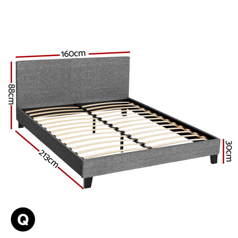 Milan Premium Linen Fabric Grey Bed Frame - Queen Size