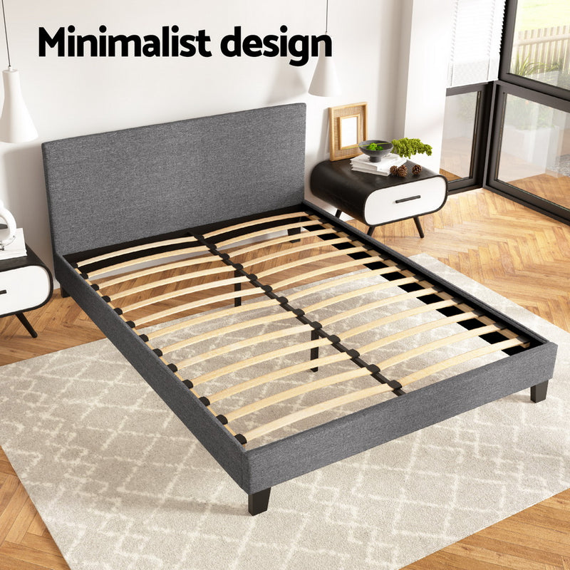 Milan Premium Linen Fabric Grey Bed Frame - Queen Size