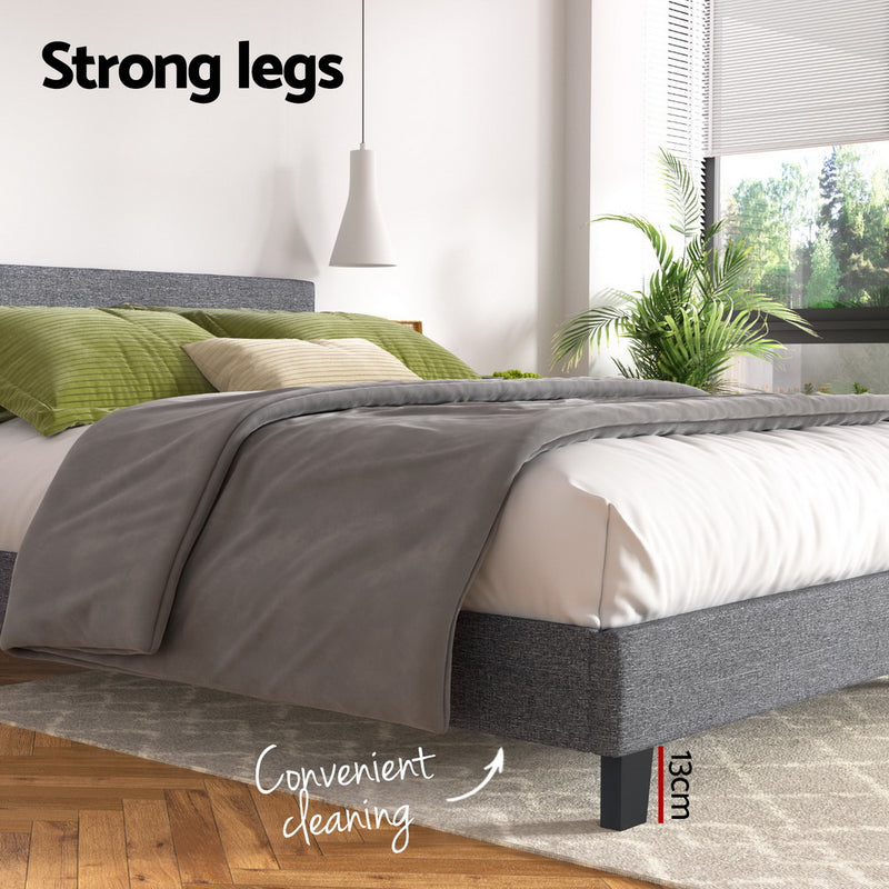 Milan Premium Linen Fabric Grey Bed Frame - Queen Size