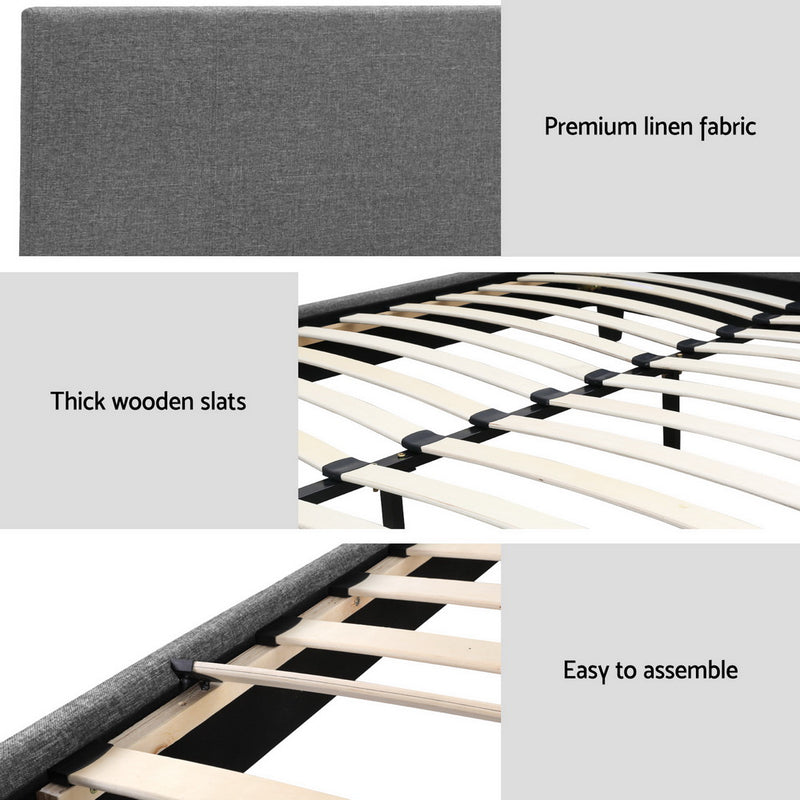 Milan Premium Linen Fabric Grey Bed Frame - Queen Size
